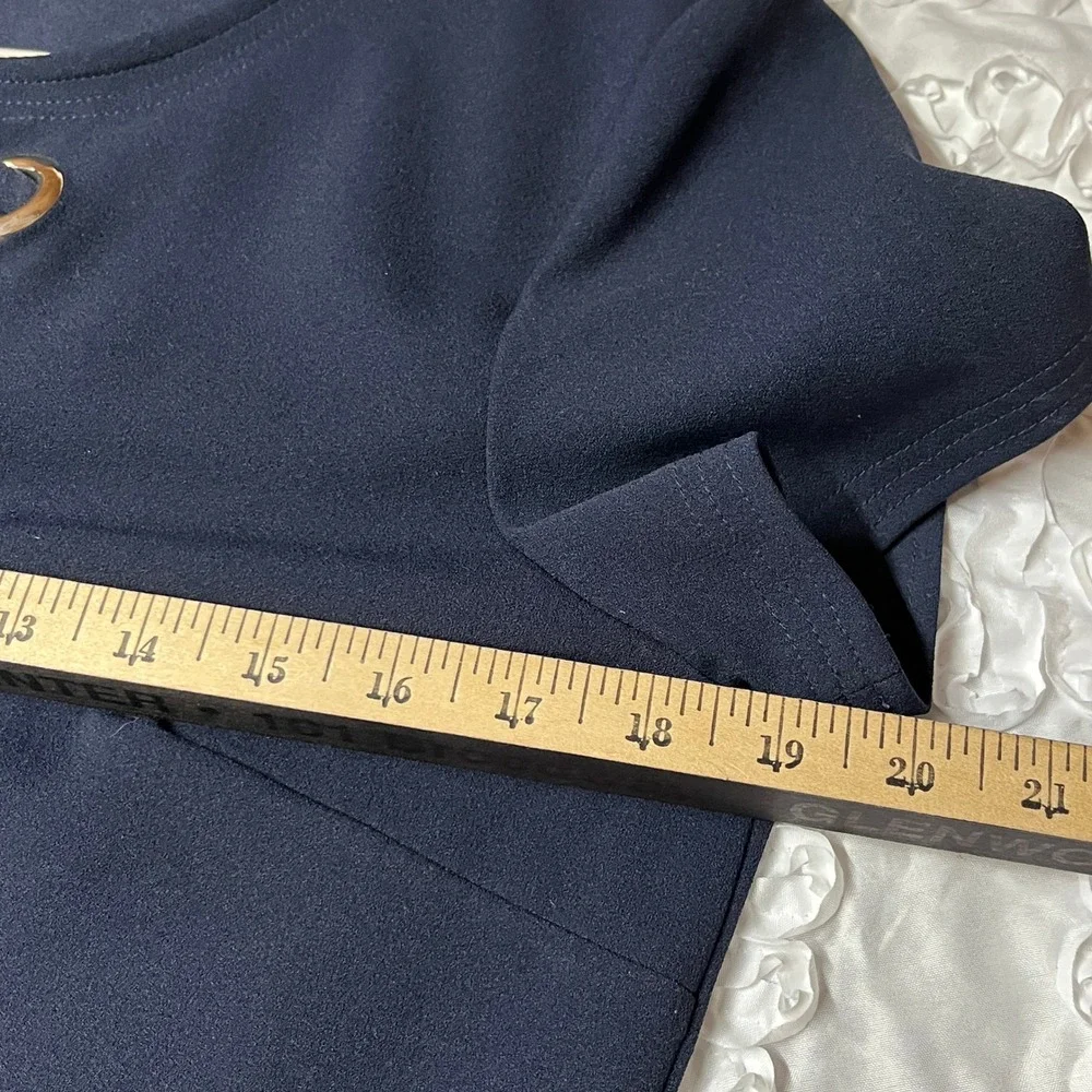 Tommy‎ Hilfiger Navy Blue Sheath Dress Gold Hardware Keyhole Neck Pockets Size 8